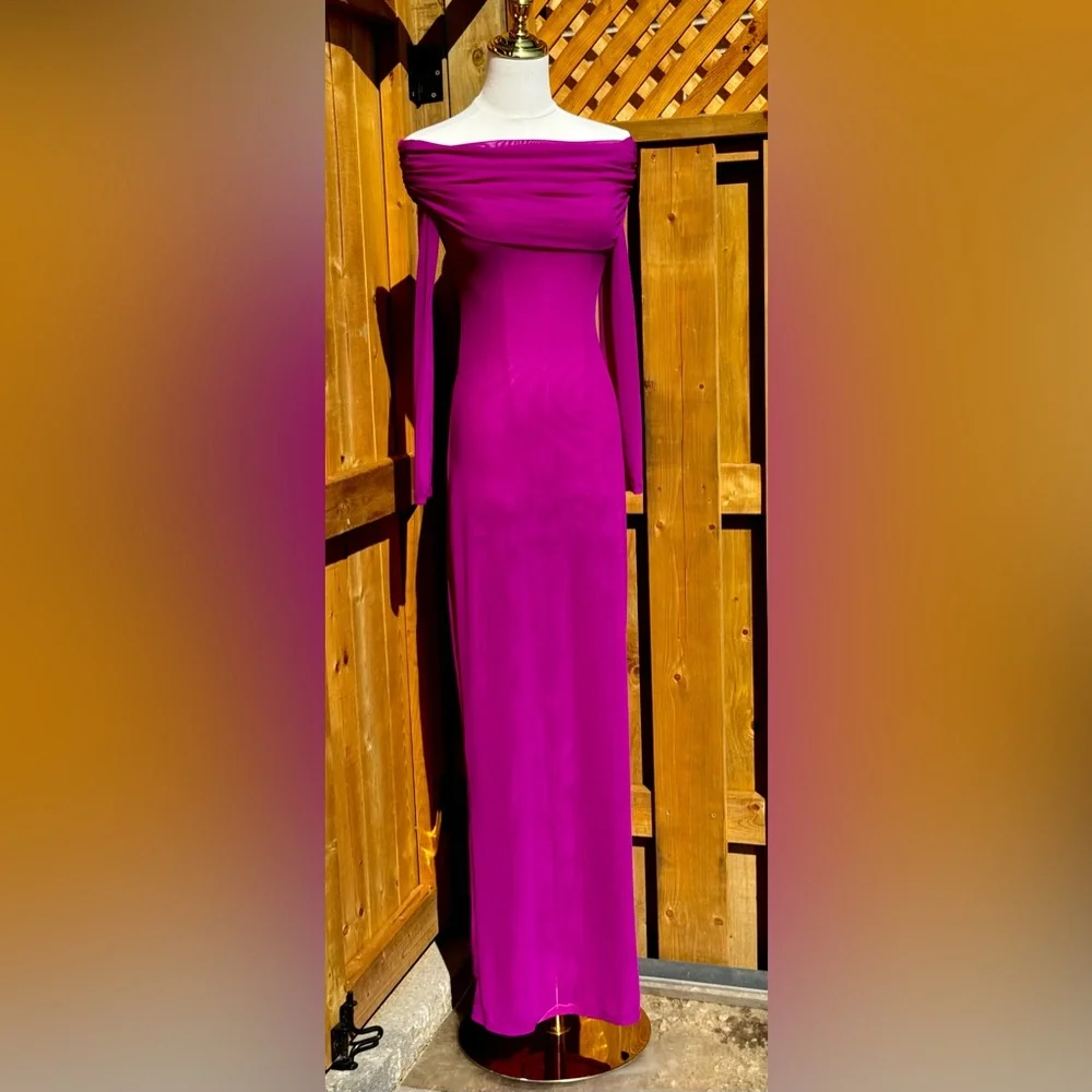 🆕 BRONX & BANCO 🧿 NWOT Monica Off-Shoulder Gown, Fuschia - Sz M - US 6 - Picture 11 of 15